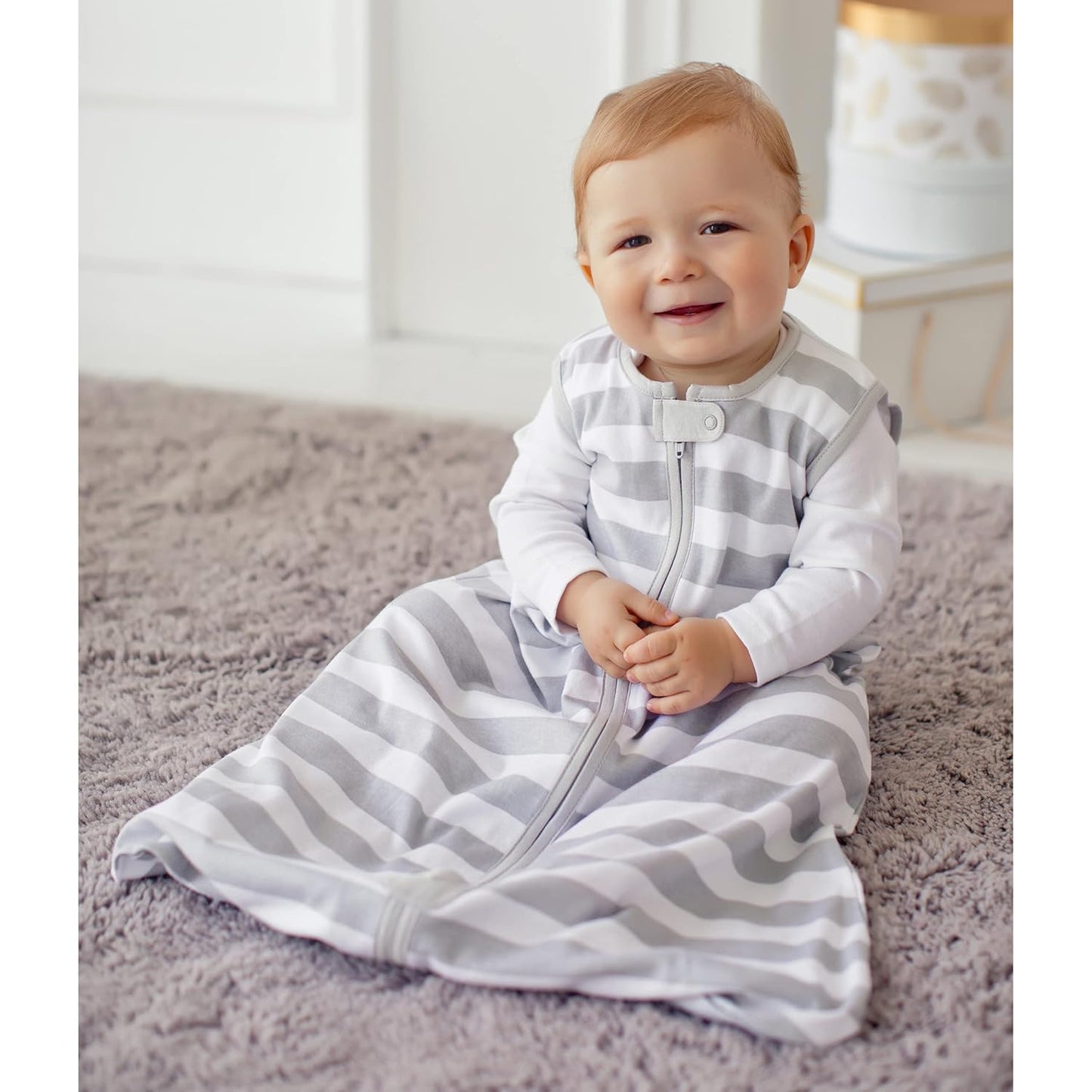 Baby Sleep Sack 0.5 TOG, Organic Cotton Baby Wearable Blanket with Two-Way Zipper, Swaddle Transition Baby Sleeping Bag for Newborn Infant Toddler Boy Girl, 6-12 Months