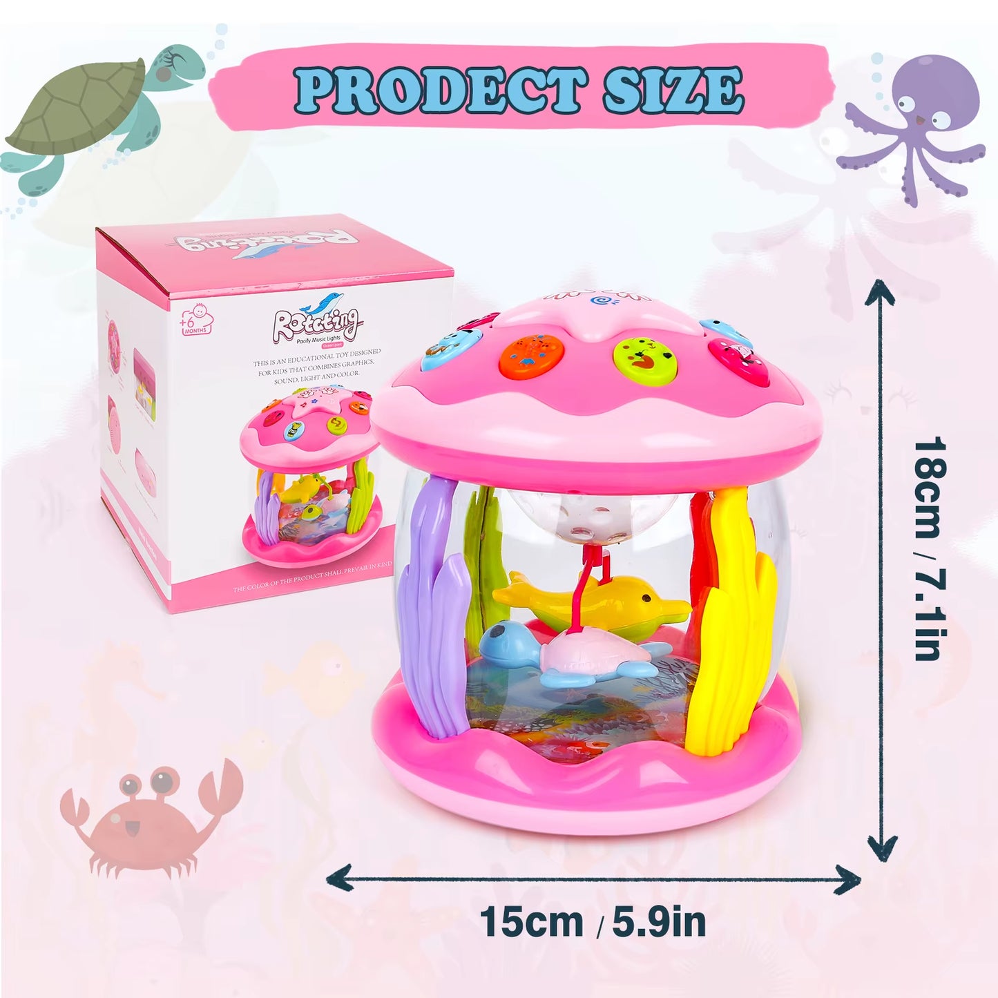 Baby Toys 6 to 12 Months Educational Learning Toys Rotating Ocean Projector Drum with Melodies Musical Light up Toys for Toddler