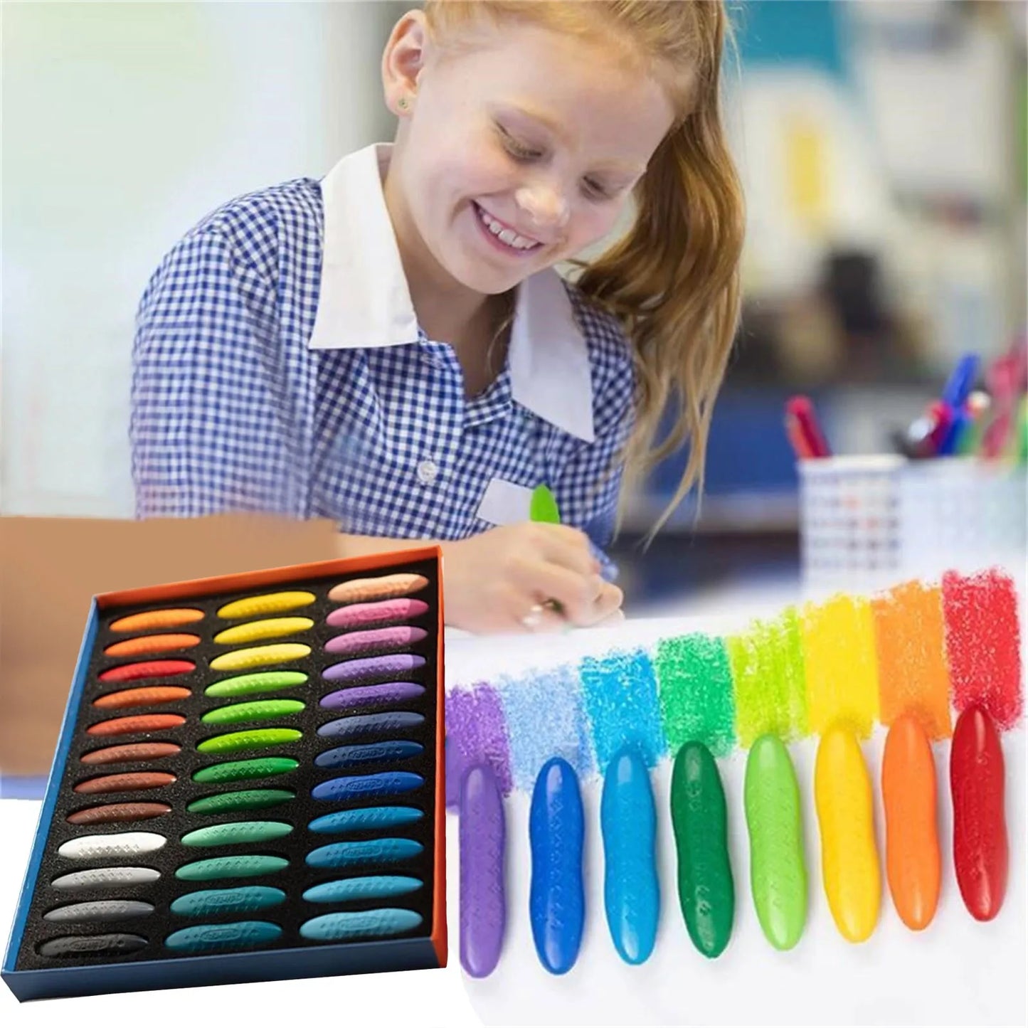 Colorful Peanut Crayons Washable Drawing Set Kids Wax Pencils Oil Pastels Children'S Paintbrush Gift Box Graffiti Doodle Toys