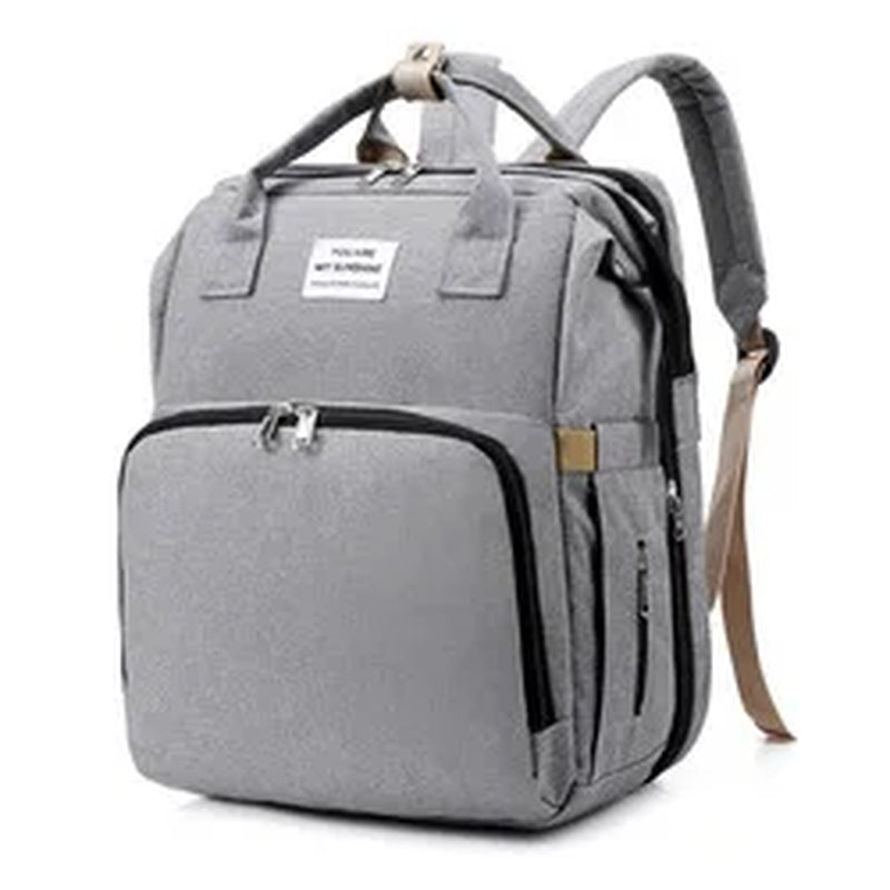 Fashionable Mommy Bag Folding Baby Bed Mother Large Capacity Portable Milk Bottle Diaper Double Shoulder Mom'S Bag