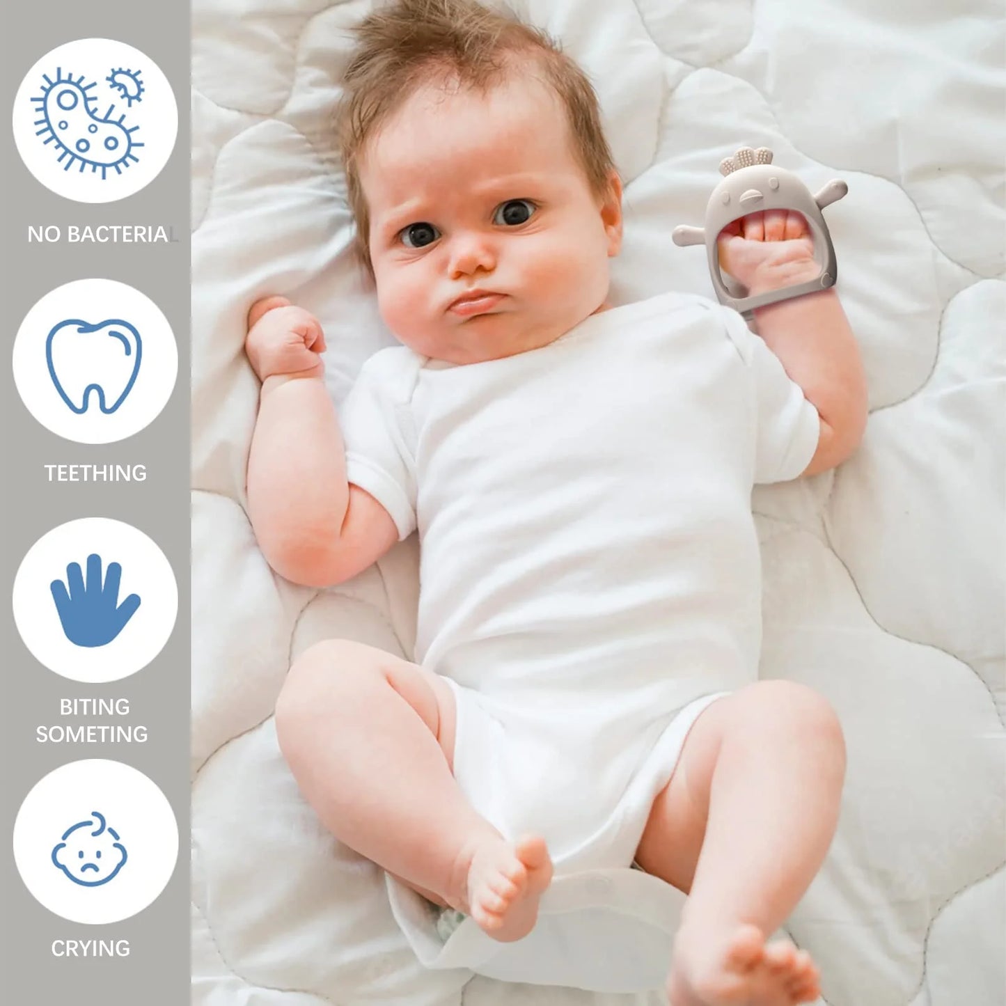 Silicone Baby Teether Toy for Infants 5+ Months, BPA Free Anti-Drop Silicone Mitten Teething Toy for Soothing Sore Gums, Baby Chew Toys for Sucking Needs, Dark Pink+Olive