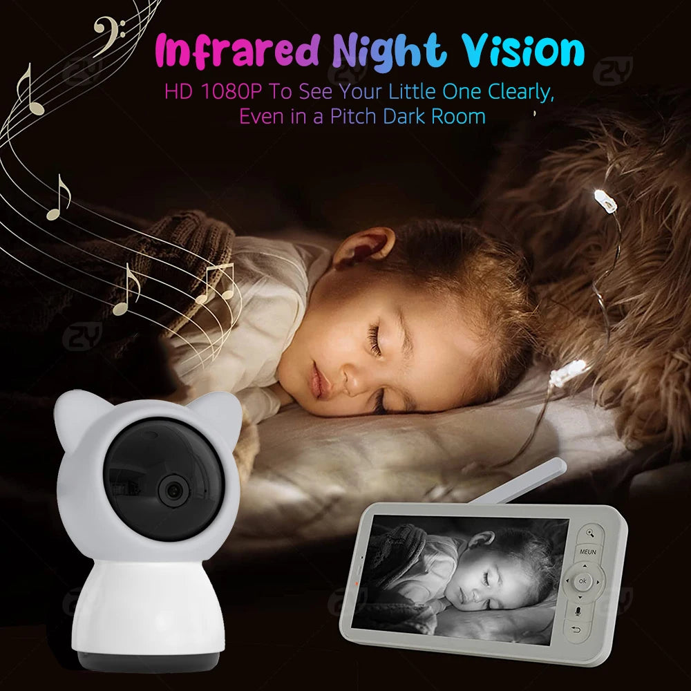 HD Wifi Baby Monitor with App,5-Inch 720P Display,Pan Tilt Zoom 1080P Baby Camera,Night Vision,2-Way Talk,3000Mah Battery,1000Ft