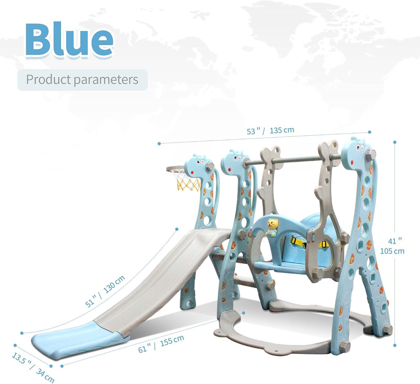 4 in 1 Toddler Slide, Swing and Slide for Toddlers Age 1-3 with Basketball Hoop and Story Music Machine, for Indoor Outdoor Backyard Toddler Playground Climbing Theme Baby Slide Toy(Blue)