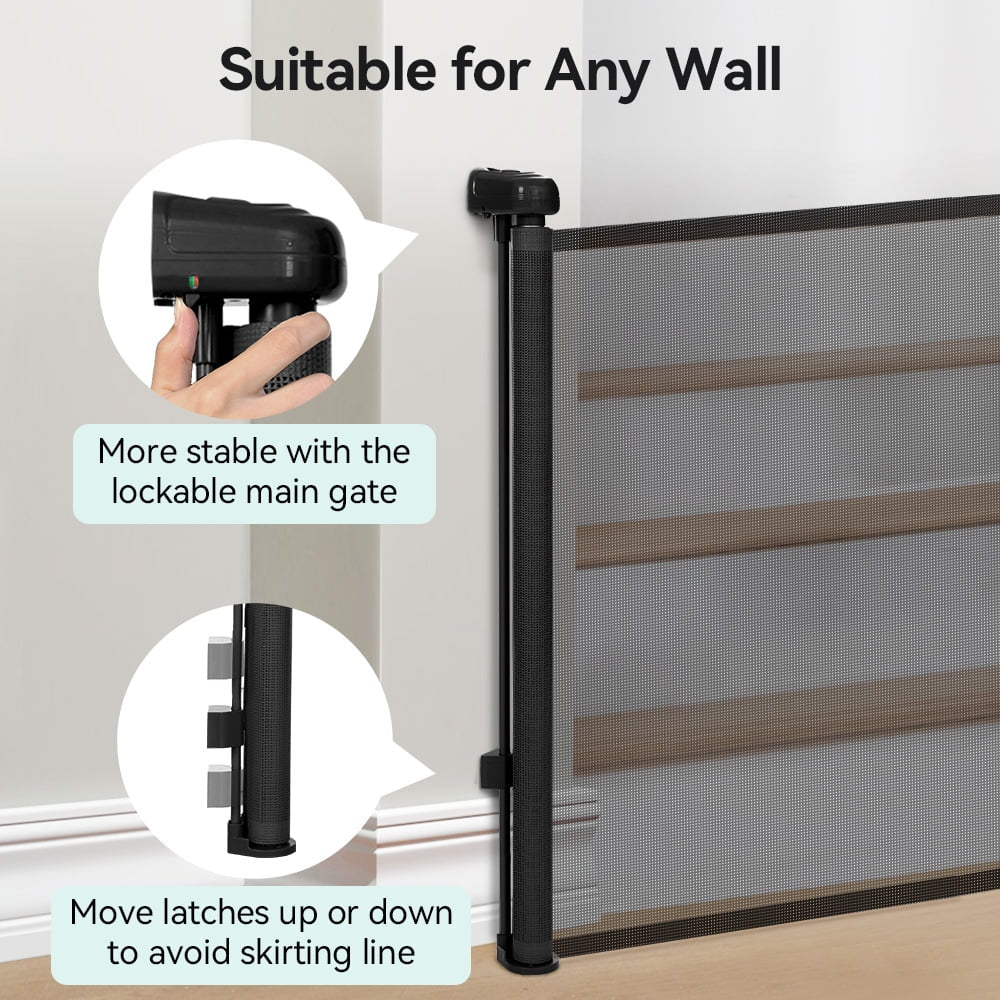 Retractable Mesh Baby Gate, Safety Gates for Stairs Doorway, 33''Tall Extends to 55''Wide, Black