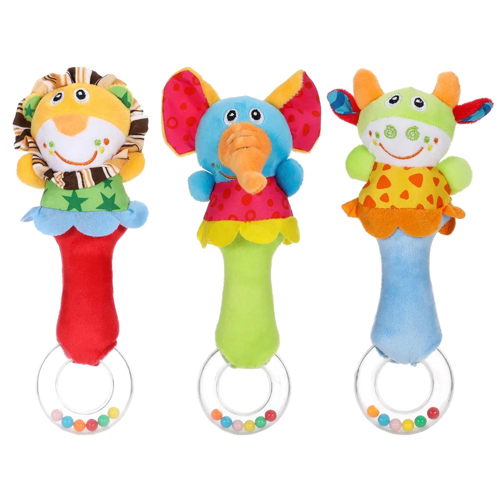 3Pcs Baby Soft Rattles Toys, Infant Sensory Development Hand Grip Toys, Cute Stuffed Animal Handbells for 0-6Months Newborn, Boys, Girls
