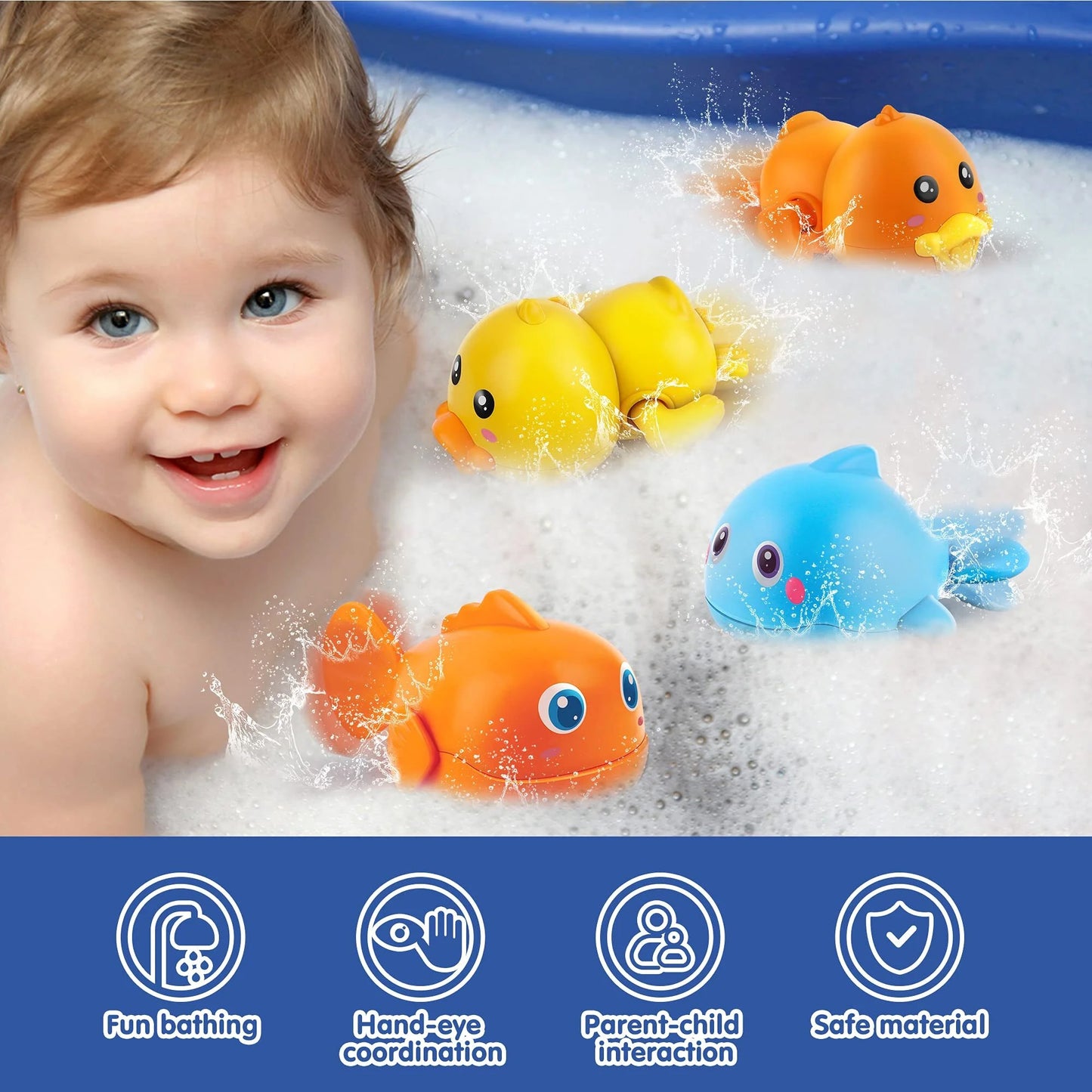 Bath Toys for Toddlers, Magnetic Fishing Baby Toys, Wind-Up Swimming Fish Duck Whale Bathtub Toys for Kids Infant Age 1 2 3 4 5 Boys Girls