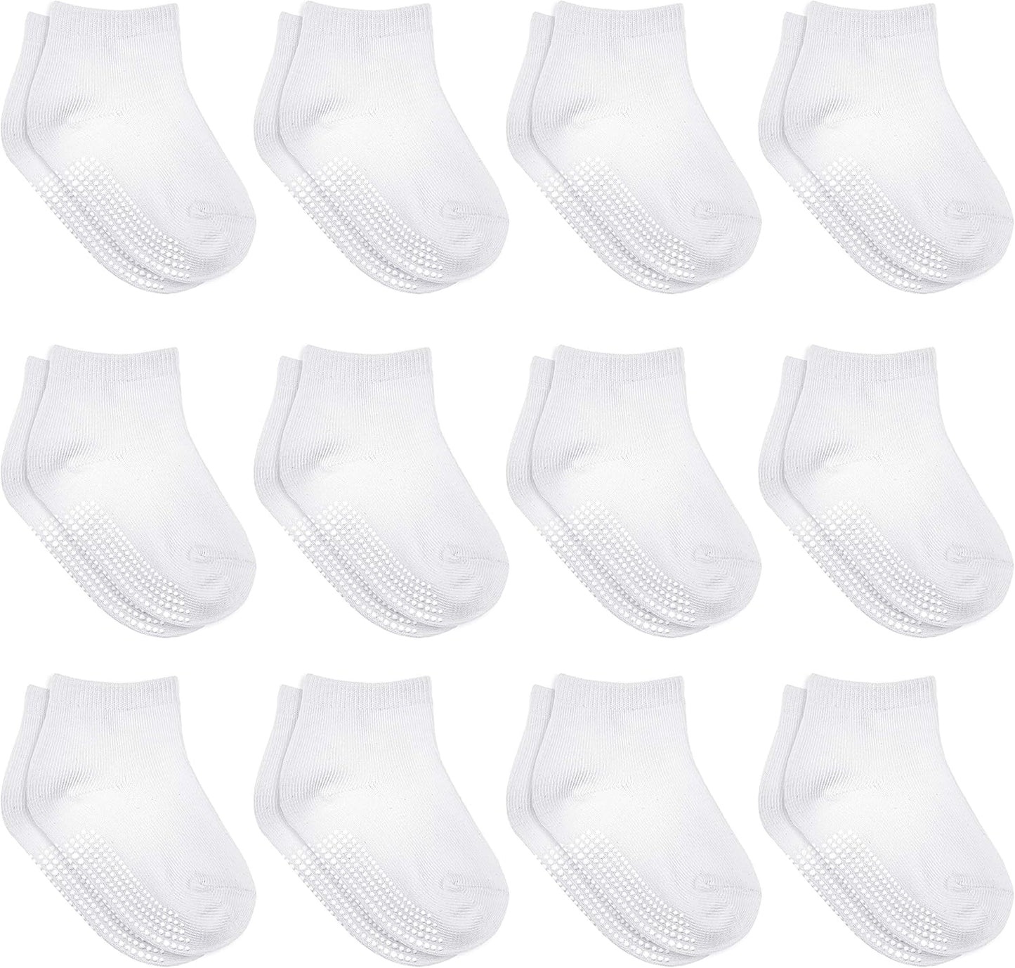 12 Pairs Non-Slip Toddler Socks with Grips for Baby Boys and Girls-Anti-Slip Crew Socks for Infant'S and Kids