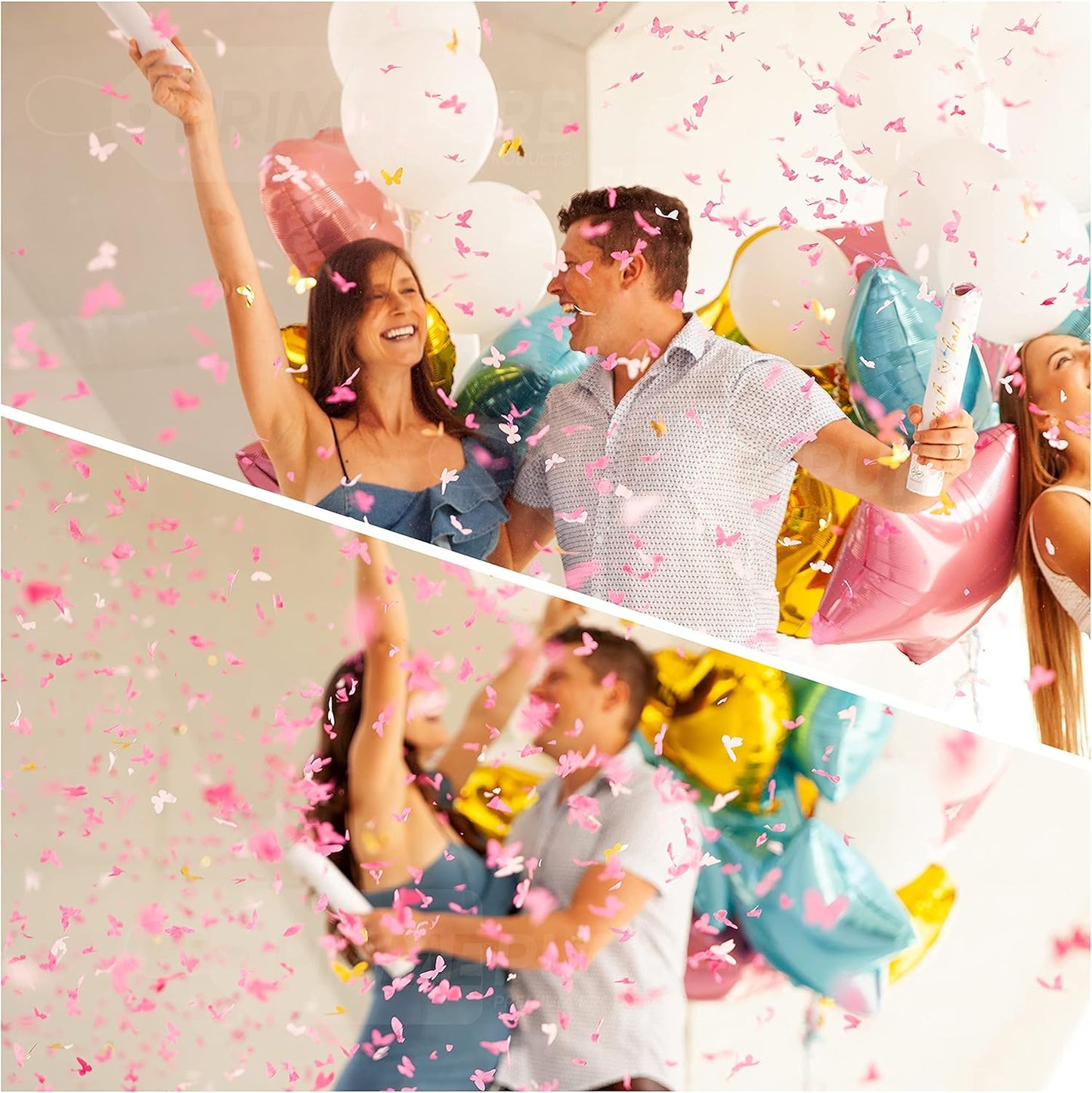 Gender Reveal Confetti Cannon - 2 Pack - Butterfly Shape Pink Gender Reveal Cannons | Baby Gender Reveal Poppers | Girl Gender Reveal Pink Party Popper Confetti Shooter | Pink Confetti Poppers Blaster