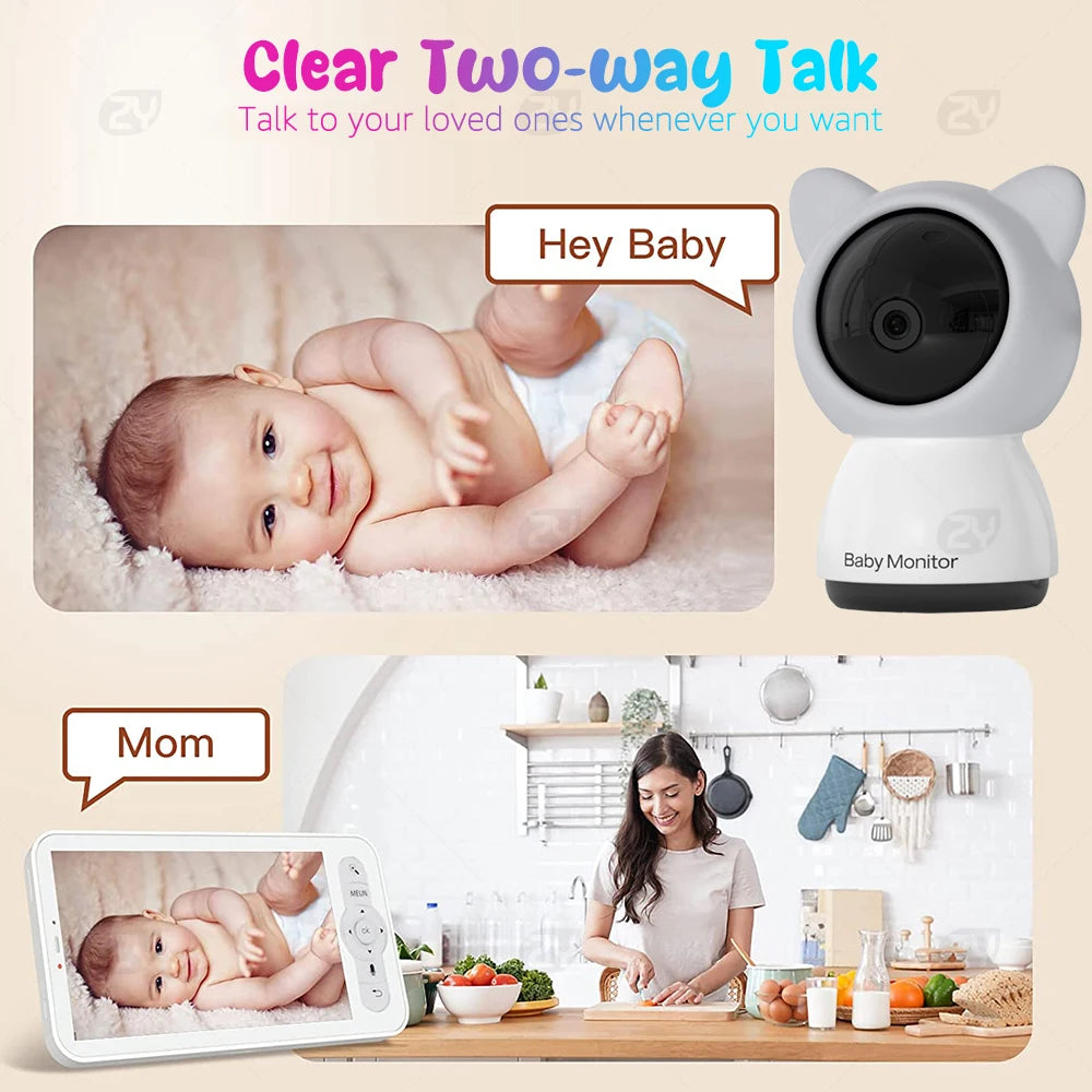 HD Wifi Baby Monitor with App,5-Inch 720P Display,Pan Tilt Zoom 1080P Baby Camera,Night Vision,2-Way Talk,3000Mah Battery,1000Ft