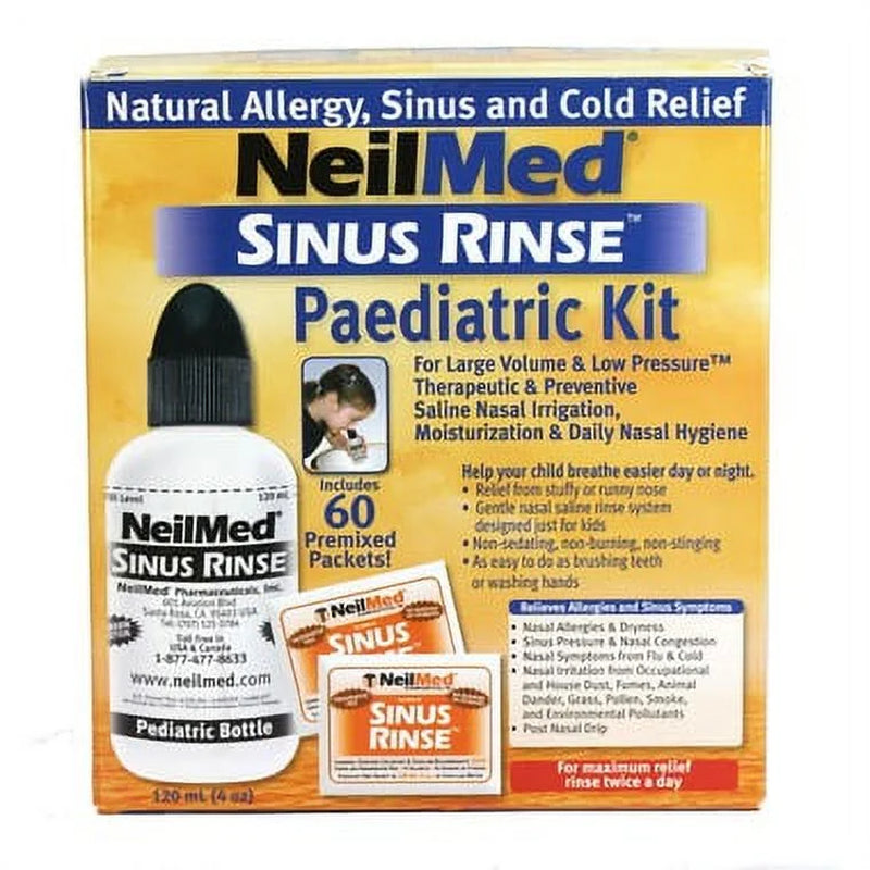 Sinus Rinse Pediatric Complete Saline Nasal Rinse Kit with 60 Premixed Packets