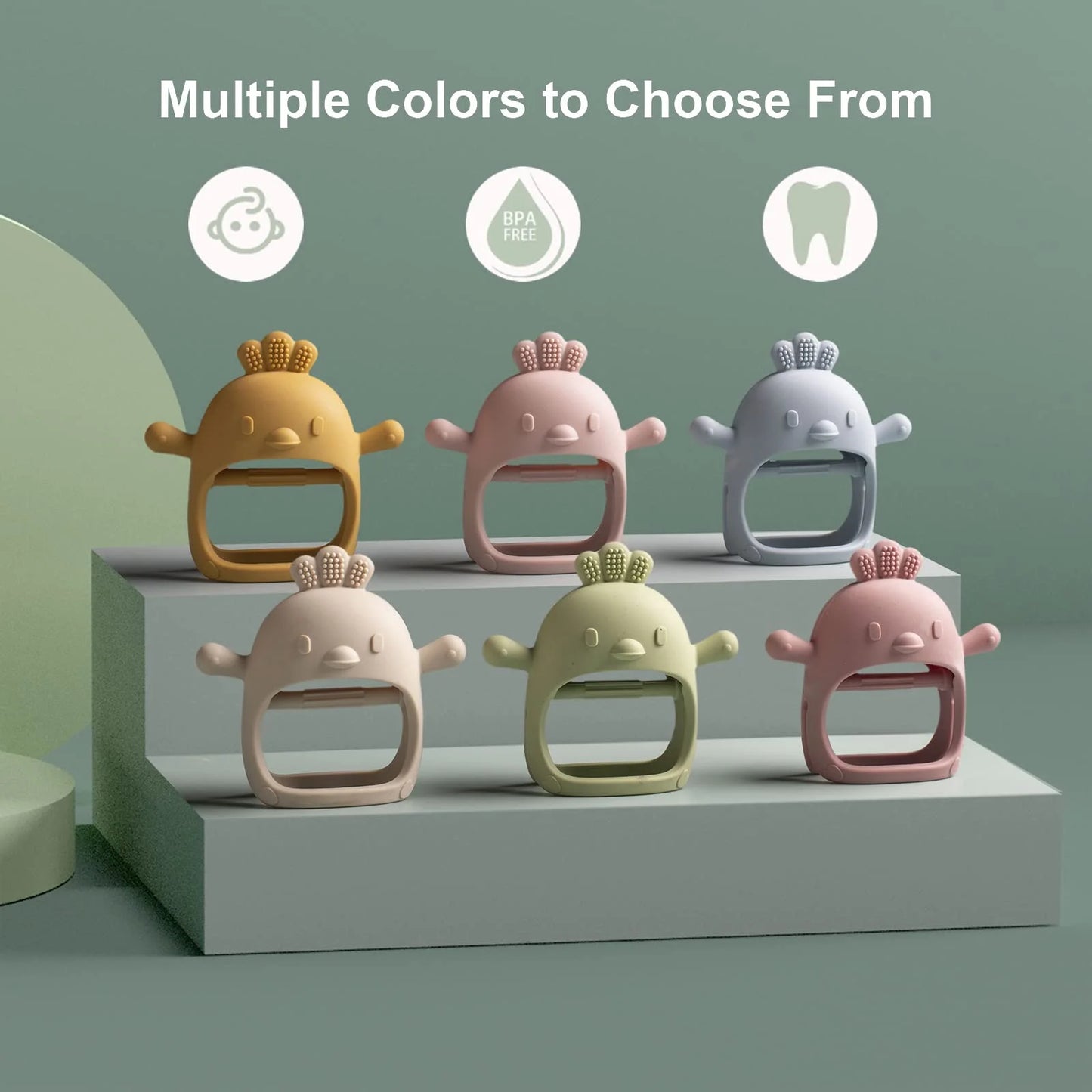 Silicone Baby Teether Toy for Infants 5+ Months, BPA Free Anti-Drop Silicone Mitten Teething Toy for Soothing Sore Gums, Baby Chew Toys for Sucking Needs, Dark Pink+Olive