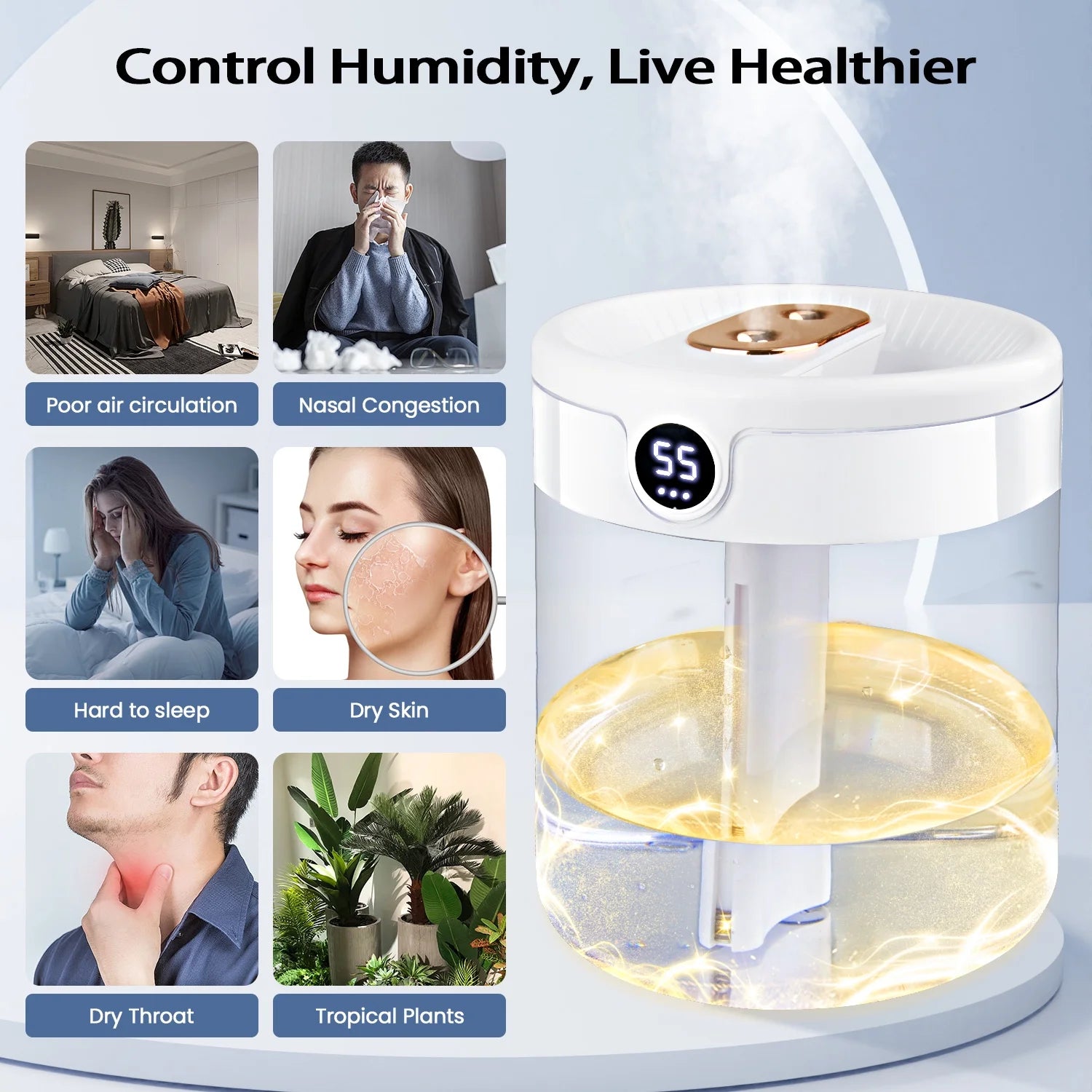 Humidifier for Room,Home Bedroom Baby Ultrasonic Top Fill Cool Mist Small Humidifier,White