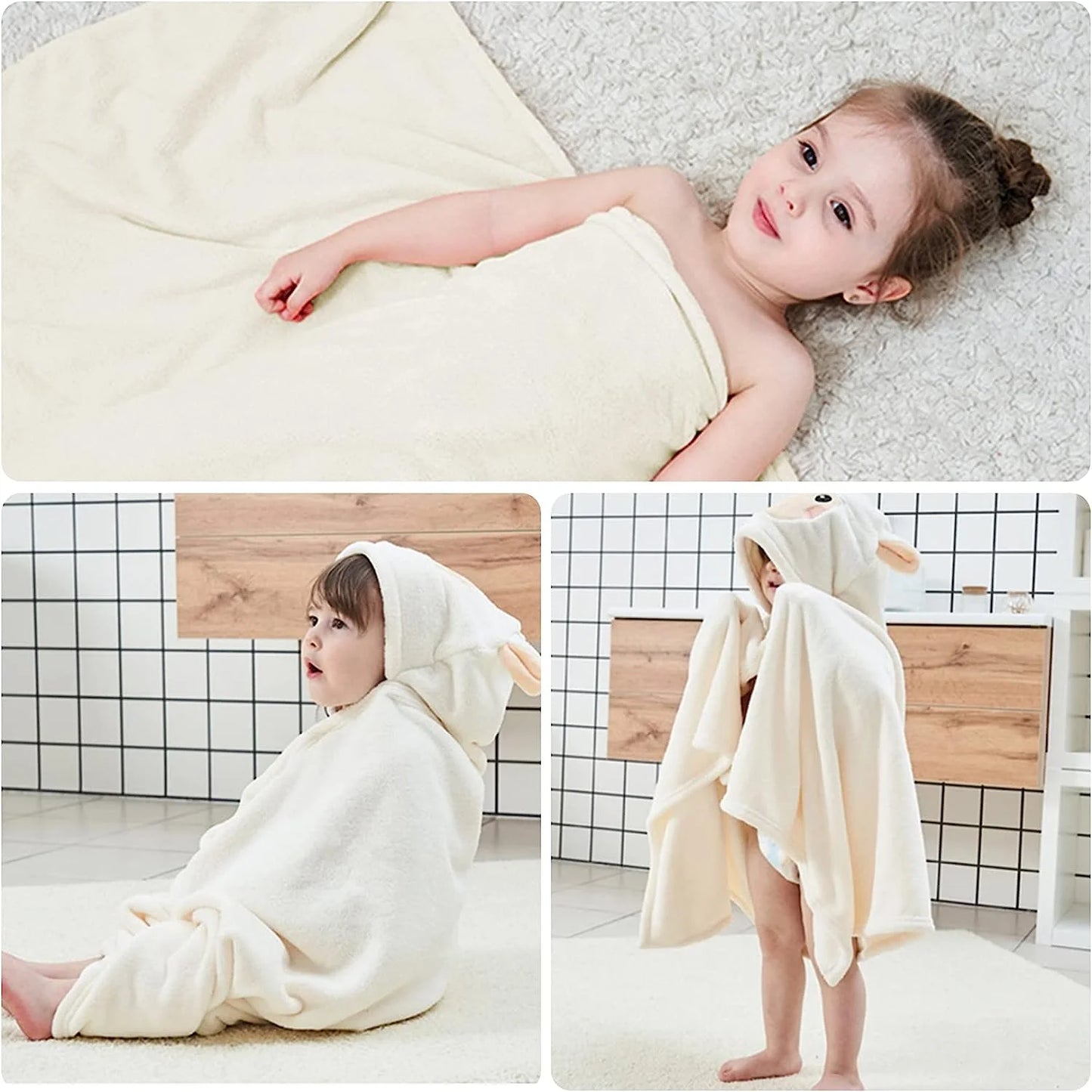 Baby Hooded Bath Towels, Baby Bath Bathrobe Blankets for Toddlers for Boys Girls, 28" X 55" (White)