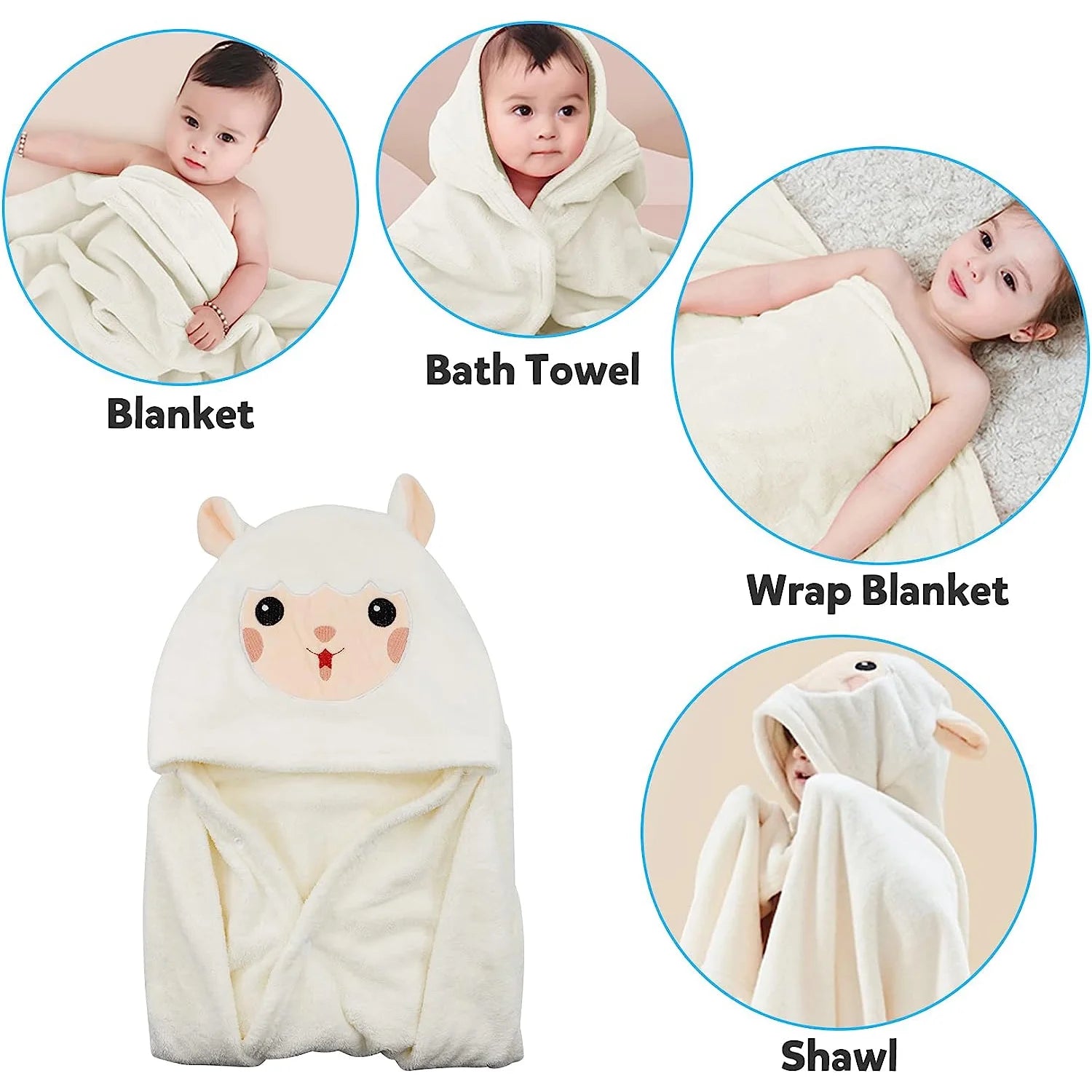 Baby Hooded Bath Towels, Baby Bath Bathrobe Blankets for Toddlers for Boys Girls, 28" X 55" (White)