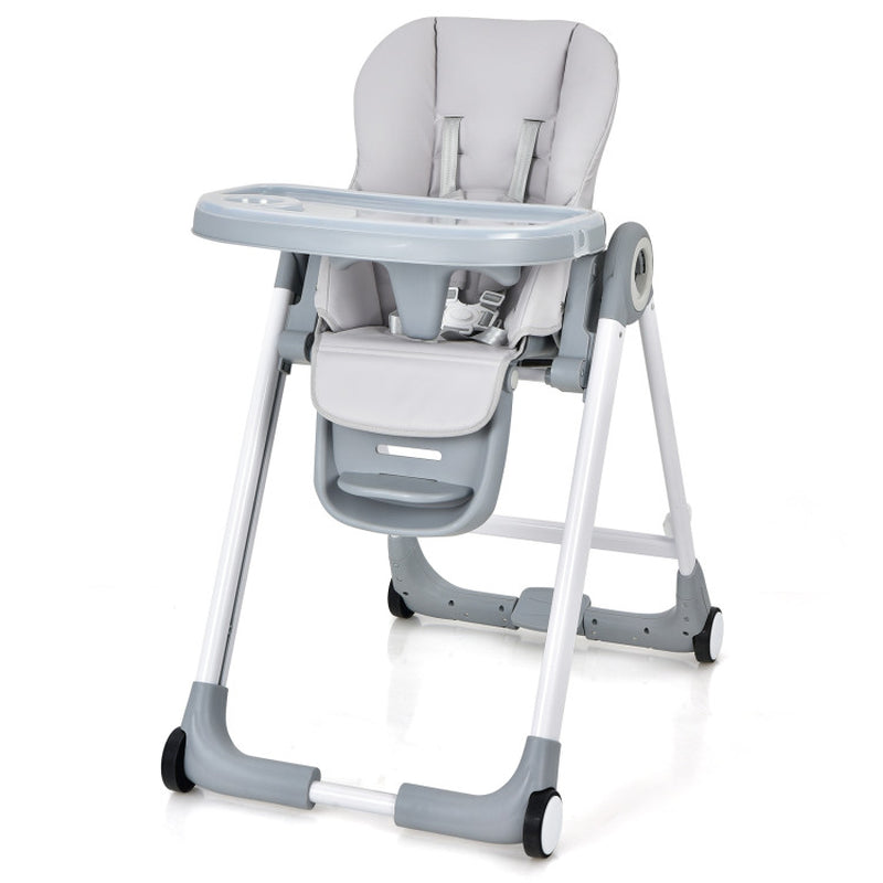 Baby Folding Convertible High Chair with Wheels and Adjustable Height