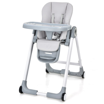 Baby Folding Convertible High Chair with Wheels and Adjustable Height