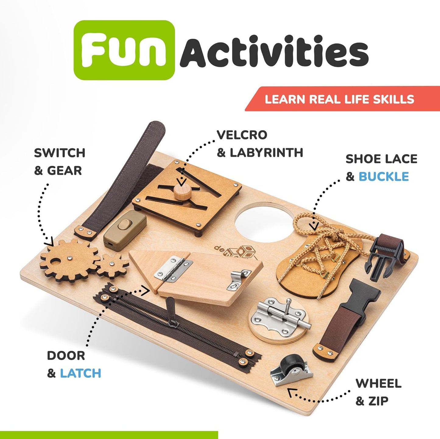 Busy Board Montessori Toys for Toddlers, Sensory Wooden Toy with 10 Educational Activities to Develop Fine Motor Skills, Plane and Car Travel Toy for Toddlers Boys and Girls