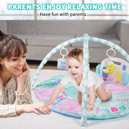 Baby Play Mat, 5 in 1 Thick Large Baby Gyms Play Mats Musical Activity Center, Play Piano Gym Tummy Time for Newborn Toddler and Infants, Blue and Pink