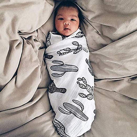 Cactus Muslin Swaddle Blankets Cotton Baby Swaddle Wrap Floral Print Burping Cloth & Stroller Cover Baby Blanket