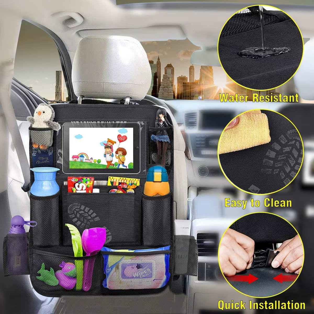 Kids Car Back Seat,Car Seat Storage Bag,Car Organiser,Car Seat Protectors Anti-Kick,Waterproof Kids Toy Storage Pockets
