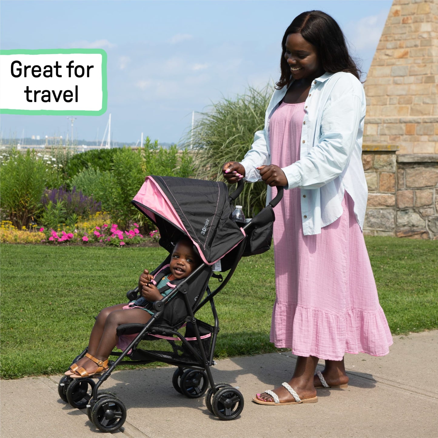 Summer by  3D Mini Lightweight Umbrella Stroller, Compact Fold, Recline, Canopy, up to 45 Pounds, Convenience Stroller for Travel, Pink