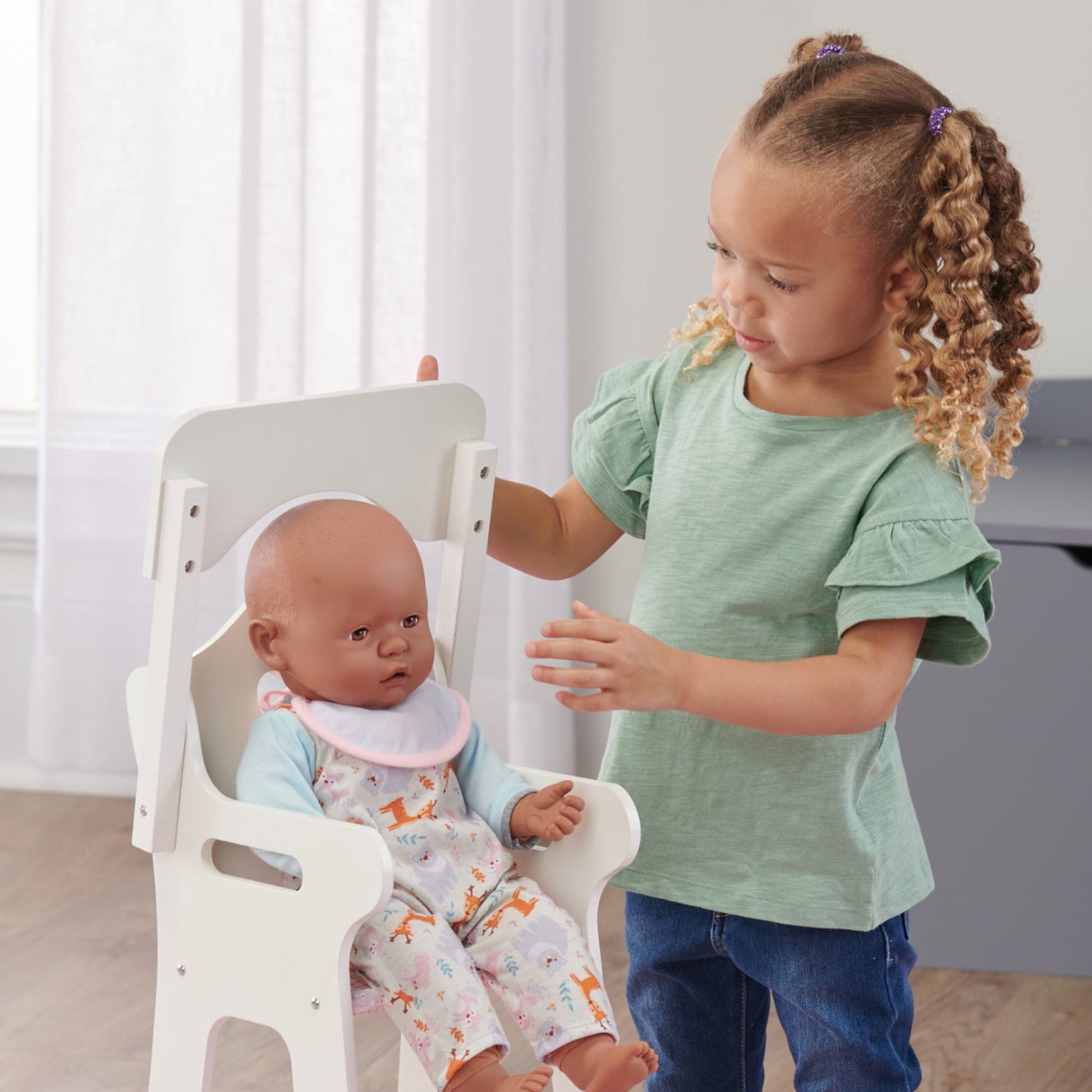 Doll High Chair with Accessories and Free Personalization Kit - White/Pink/Gingham