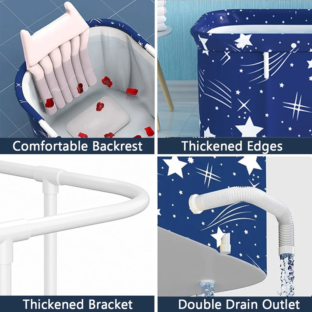 47In Portable Folding Bathtub Large Foldable Bathtub, Hot & Cold Soaking Bathtub, Starry Blue()