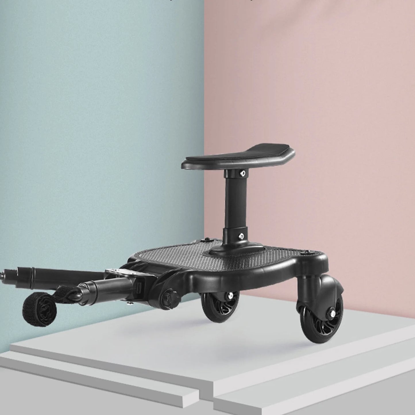 Universal Stroller Board 2 in 1 Stroller Ride Board Buggy Wheeled Board Seat Pedal Buggy Board with Seat Auxiliary Pedal Adapter Pushchair Connector Anti-Slip, Max Load 55Lbs
