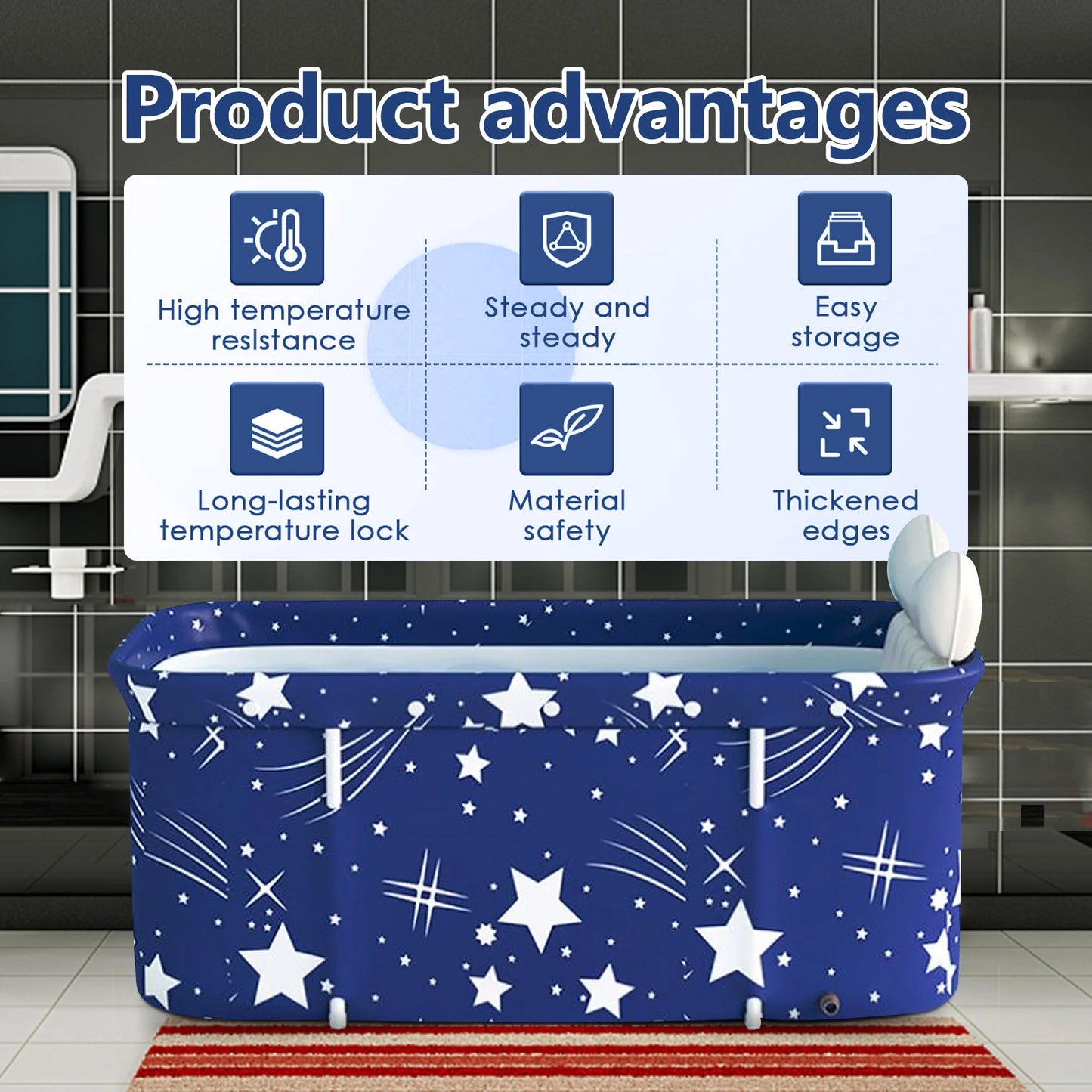 47In Portable Folding Bathtub Large Foldable Bathtub, Hot & Cold Soaking Bathtub, Starry Blue()