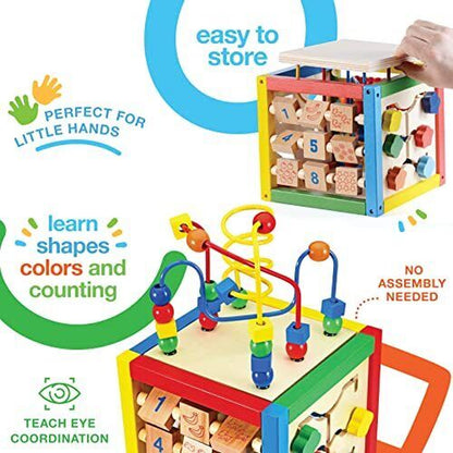 Childrens Learning Toys Wooden Activity Cube Bead Maze Tacking Cup Baby Fun Toy