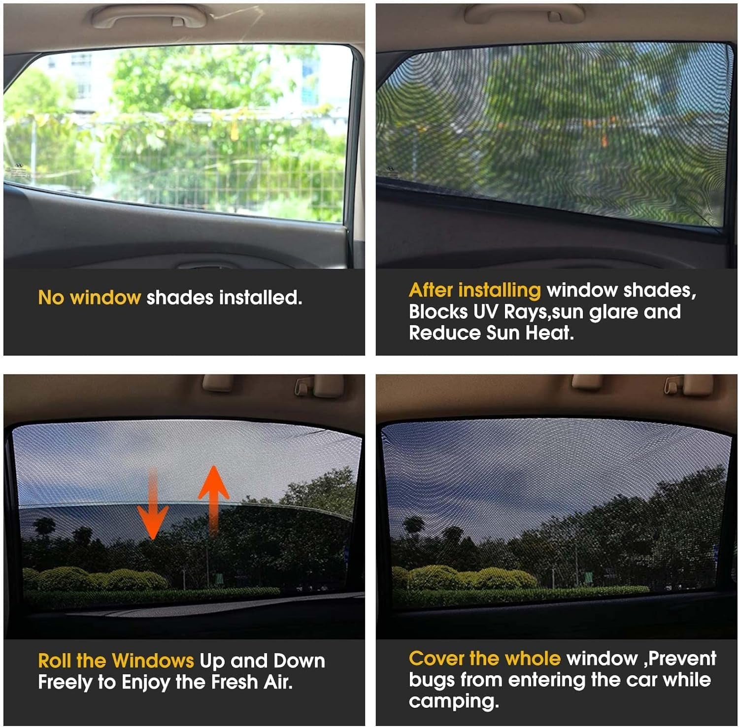 Car Window Shades, Elastic Mesh Car Rear Side Window Screen Cover Sun Shades Mosquito Net, Fit 96% of Cars, Suvs, Reduce Sun Rays,Sun Glare, Privacy Protection