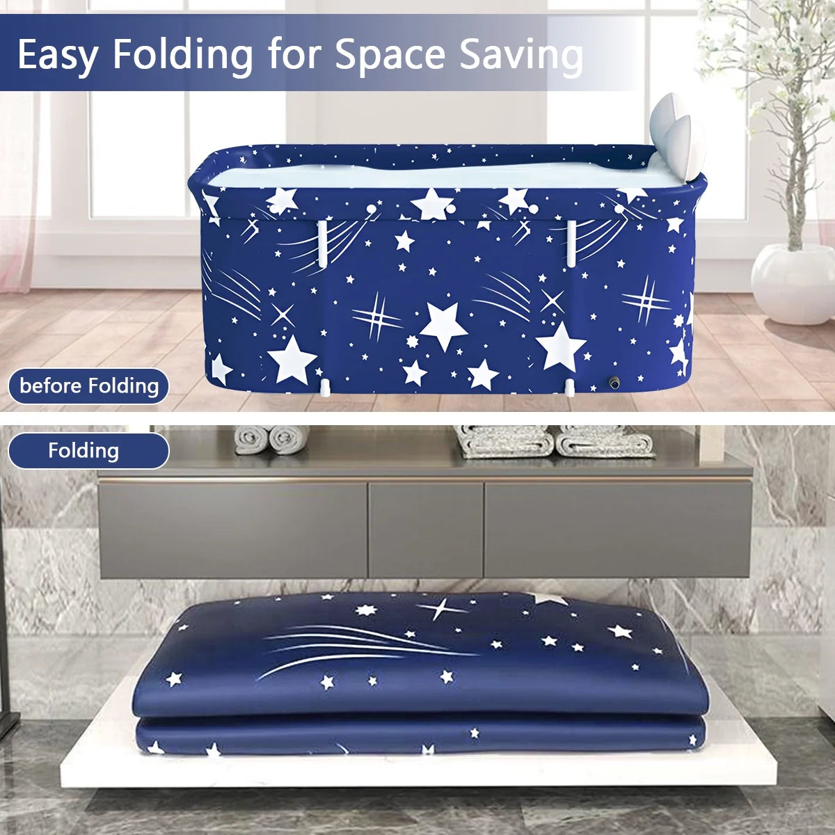 47In Portable Folding Bathtub Large Foldable Bathtub, Hot & Cold Soaking Bathtub, Starry Blue()