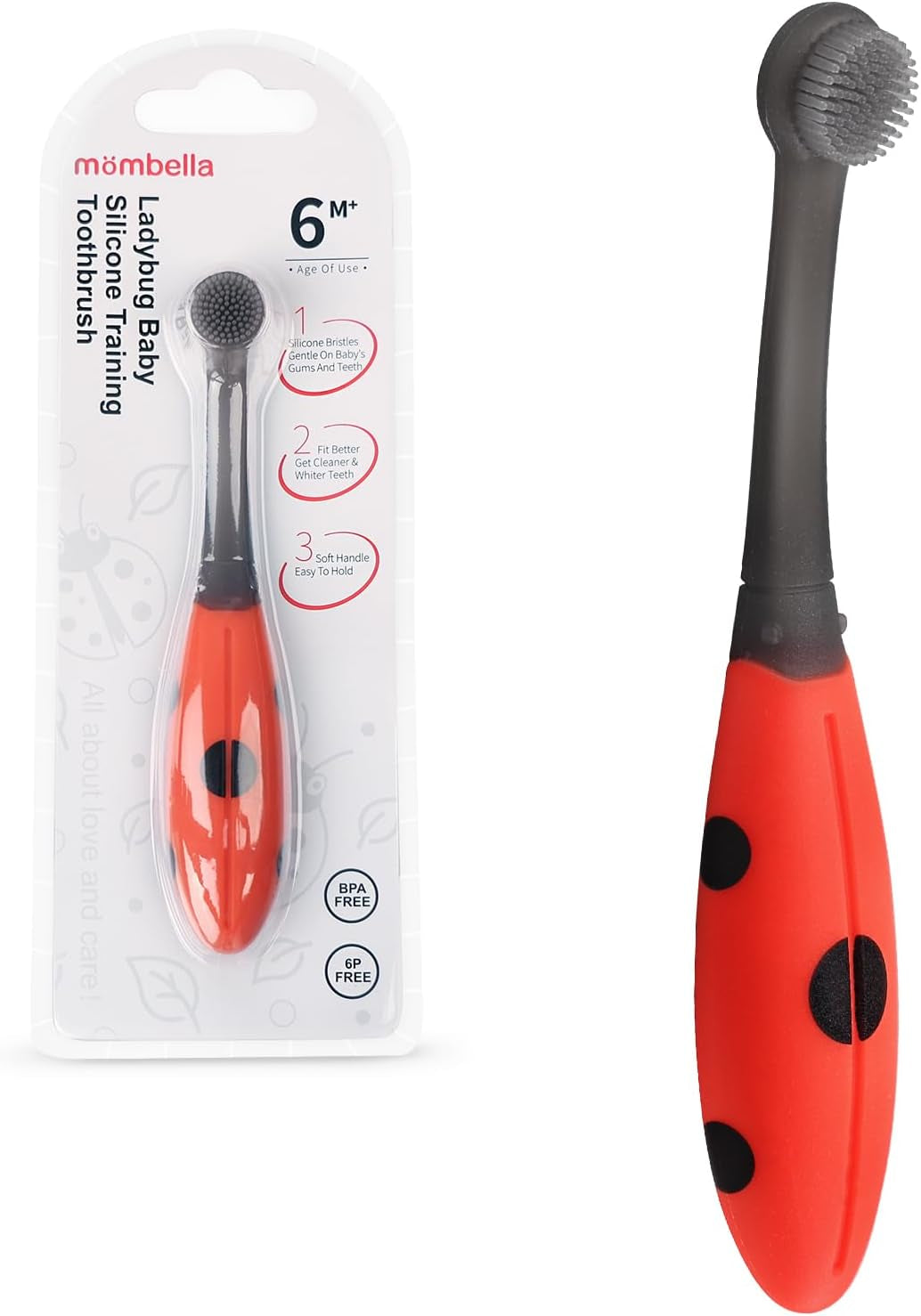 Ladybug Baby Toothbrush 6 to 12 Months and Up, Extra Soft Silicone Infant to Toddler Training Toothbrush for Baby'S First Teeth, Oral Care Teether over 6M+, Clean and Massage Tender Gums 1Pc