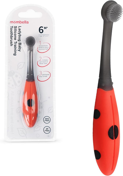 Ladybug Baby Toothbrush 6 to 12 Months and Up, Extra Soft Silicone Infant to Toddler Training Toothbrush for Baby'S First Teeth, Oral Care Teether over 6M+, Clean and Massage Tender Gums 1Pc