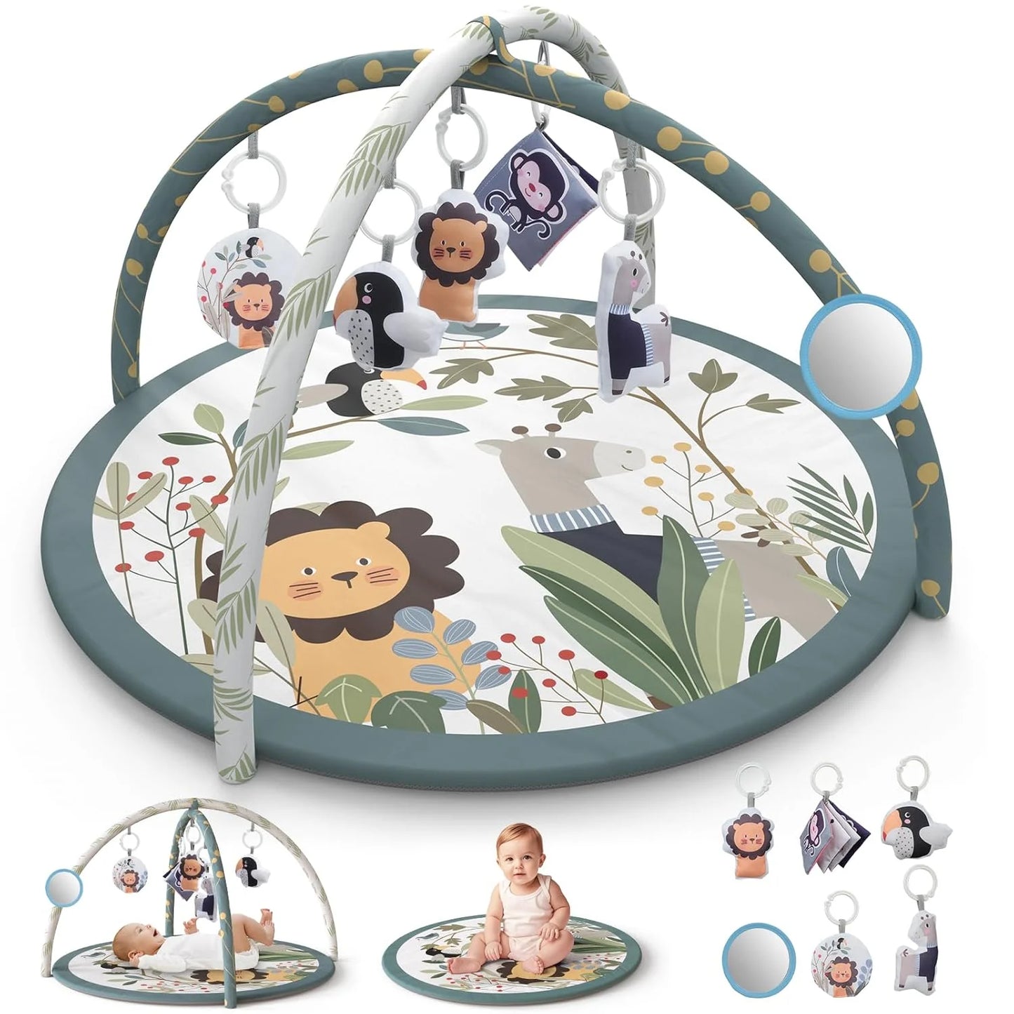 Baby Gym Mat, Upgrade Baby Play Mat with Music and Toys for Boys and Girls Baby Shower Gift,Gray