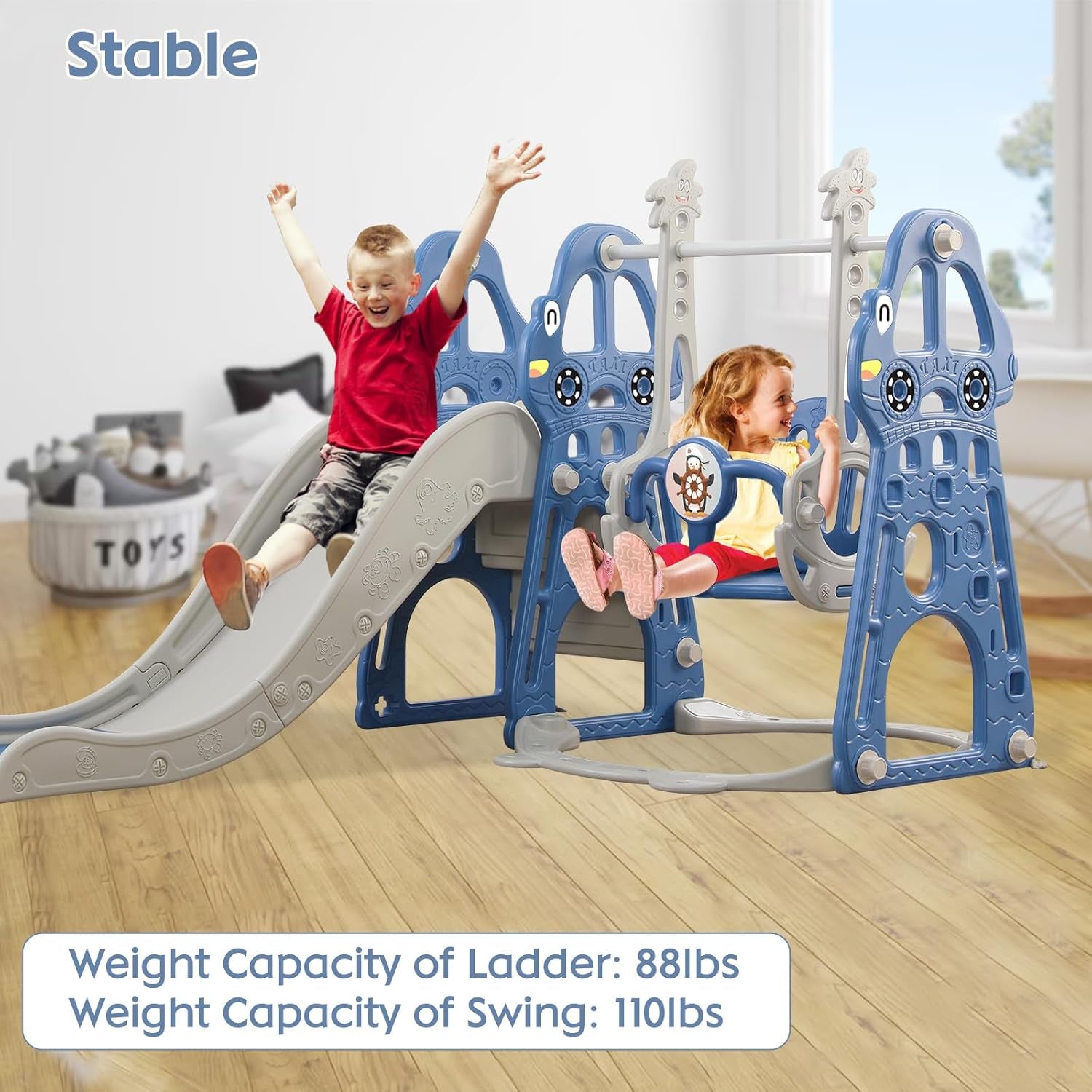 Toddler Slide and Swing Set 4 in 1 Toddler Playground with Swing Slide Climber and Basketball Baby Slide for Boys and Girls Backyard Playsets for Kids Indoor and Outdoor