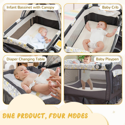 4 in 1 Portable Pack and Play Baby Nursery Center with Bassinet