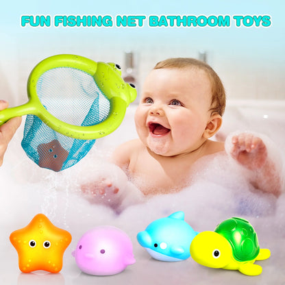 Light up Bath Toys,Toddler Flashing Colourful LED Bathtub Animal Toy with Fishing Net, Bathtub Tub Toy for Toddlers Baby Kids Infant Girls Boys