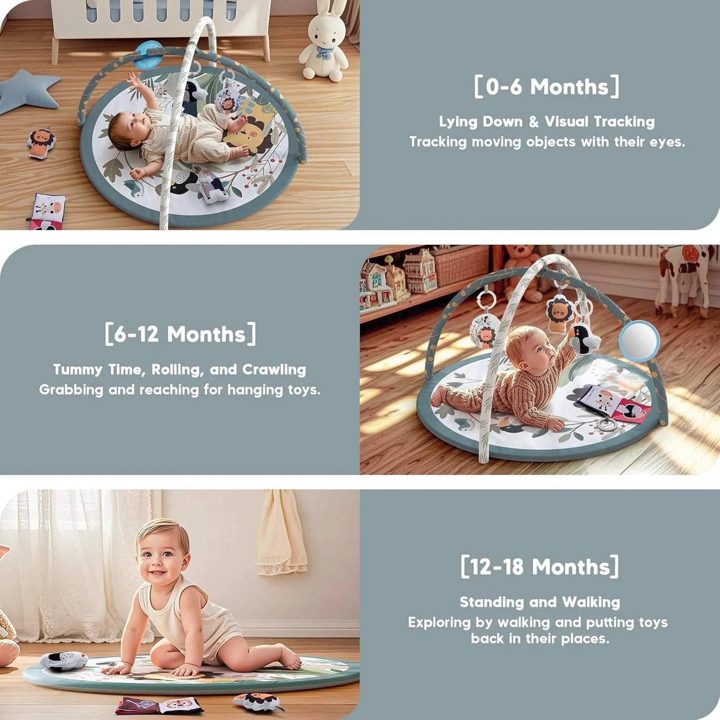 Baby Gym Mat, Upgrade Baby Play Mat with Music and Toys for Boys and Girls Baby Shower Gift,Gray