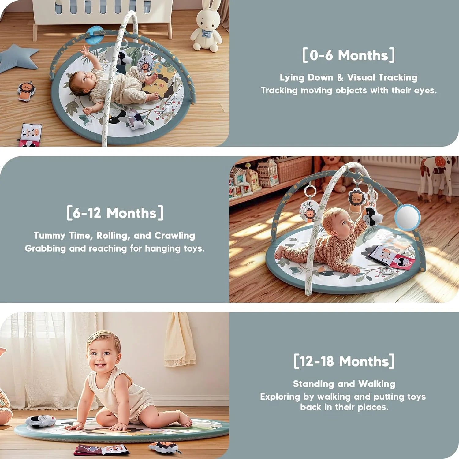 Baby Gym Mat, Upgrade Baby Play Mat with Music and Toys for Boys and Girls Baby Shower Gift,Gray