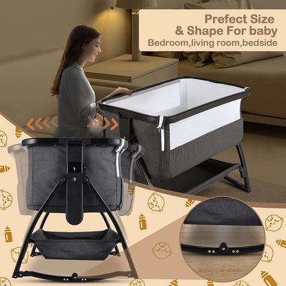 Adnoom Baby Bassinet Bedside Sleeper, Baby Bed to Babies Cradle, Adjustable 7-Level Height Portable Bed for Newborn/ Infant/ Baby Boy/ Baby Girl (Light Gray)