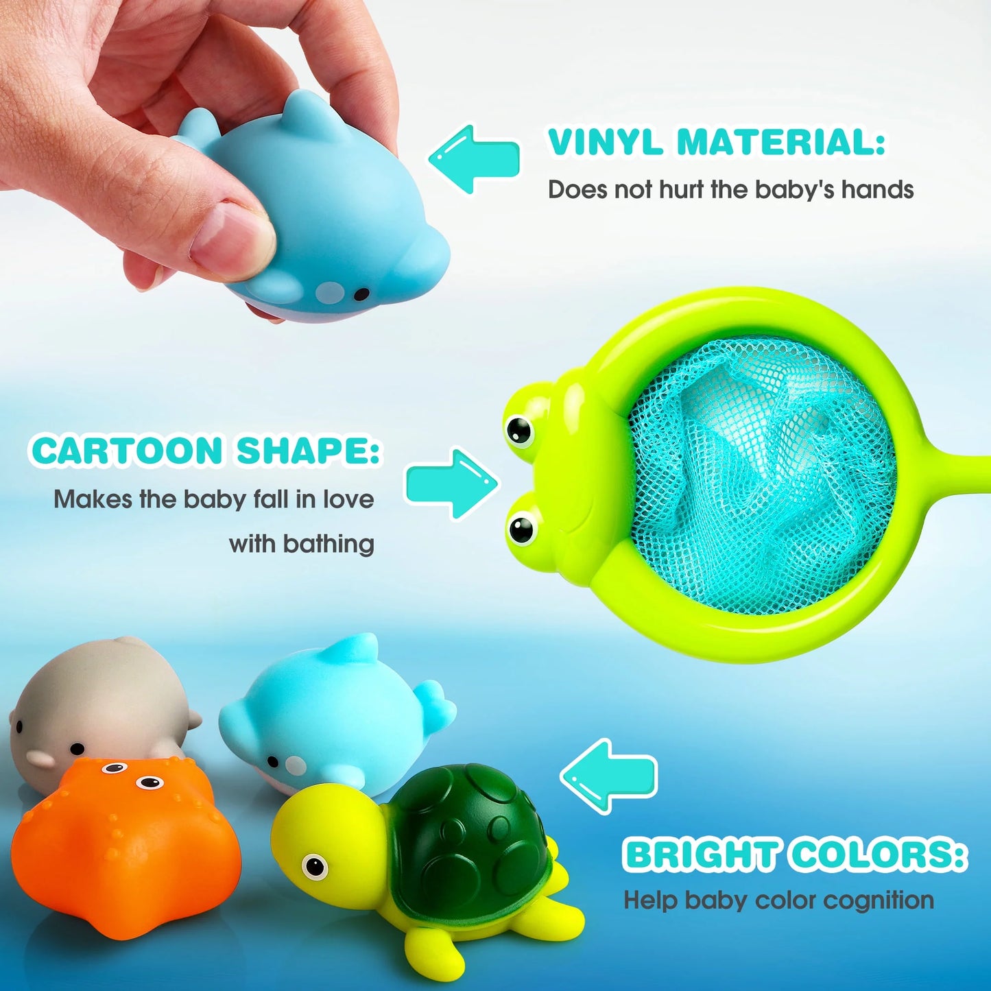 Light up Bath Toys,Toddler Flashing Colourful LED Bathtub Animal Toy with Fishing Net, Bathtub Tub Toy for Toddlers Baby Kids Infant Girls Boys