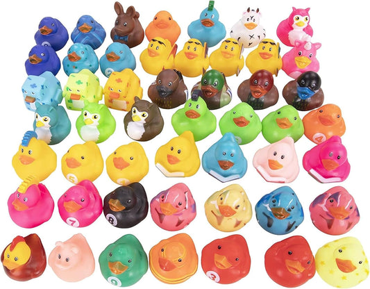 50-Pack Assorted Rubber Ducks Baby Bath Toys I Baby Shower Mini Rubber Ducks in Bulk I Baby Pool Jeep Ducks for Toddler Party Favors I Kids Infant Bathtub Toys Rubber Duckies I Baby Pool Birthday Gift