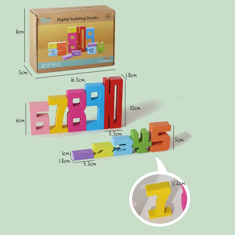 Early Education Colourful 3D Kids Math Learning Toys Wooden Montessori Toys Stacking Number Building Blocks