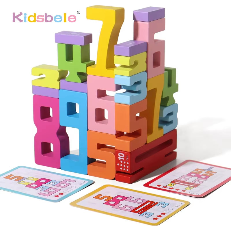Early Education Colourful 3D Kids Math Learning Toys Wooden Montessori Toys Stacking Number Building Blocks