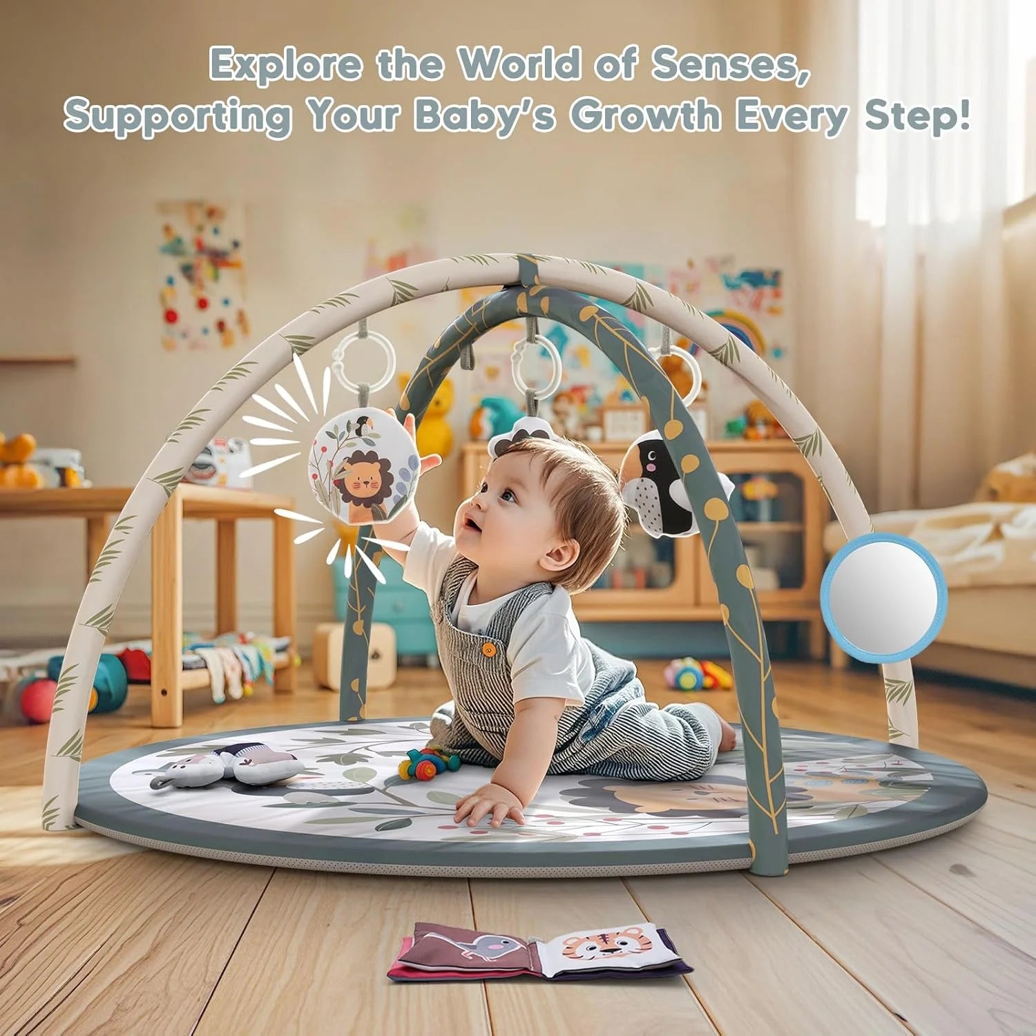 Baby Gym Mat, Upgrade Baby Play Mat with Music and Toys for Boys and Girls Baby Shower Gift,Gray