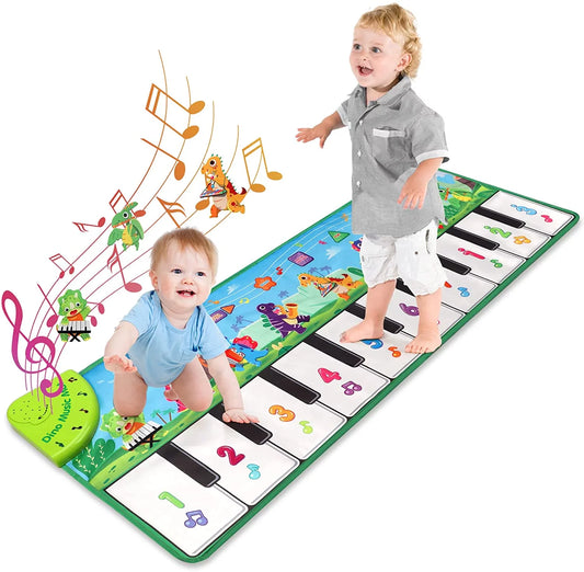 Baby Piano Mat, Dinosaur Musical Piano Mat for Kids 1-5 Years Old Toddler, Floor Keyboard Music Dance Touch Playmat Toy Adjustable Volume/ Record/ Playback