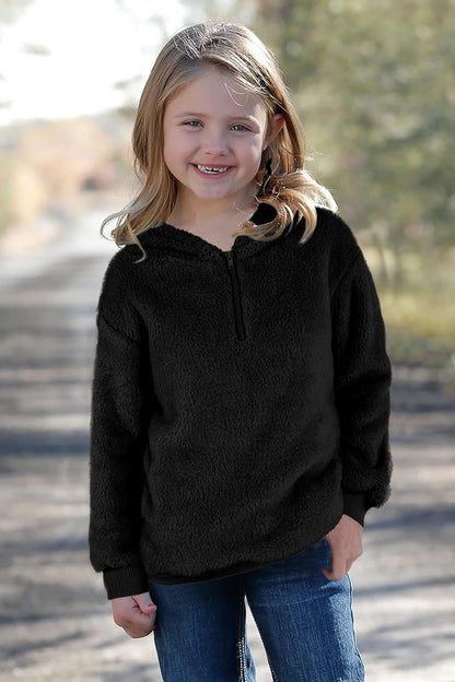 Kids Girl'S Fuzzy Hoodies Zipper Warm Loose Sherpa Hooded Sweatshirt Pullover with Pockets