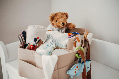 Baby Diaper Caddy Organizer Beige Large & Small Pouch/Portable Holder Bag for Changing Table & Car/Nursery Storage Bin/Newborn Essentials Must Have