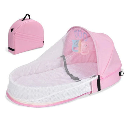 Baby Bed Folding Portable Baby Crib with Net and Awning Baby Nest Portable Baby Bed for Camping Infant Bed Bassinet for Baby